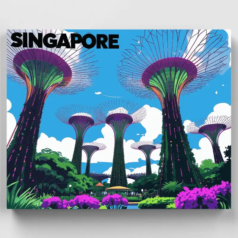 Jardines Supertree de Singapur - Kit de pintar por números - Lienzo Enrollado / 24 Colores Súper Precio