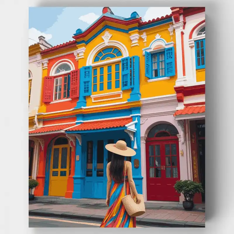 Garantía De Devolución De Dinero Arquitectura Colonial Colorida - Kit de pintar por números - Lienzo Enrollado / 24 Colores