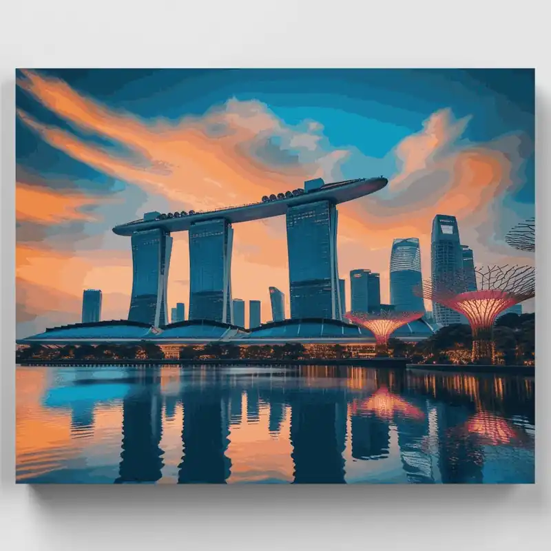 Mayoreo Horizonte de Marina Bay Sands Singapur - Kit de pintar por números - Lienzo Enrollado / 24 Colores
