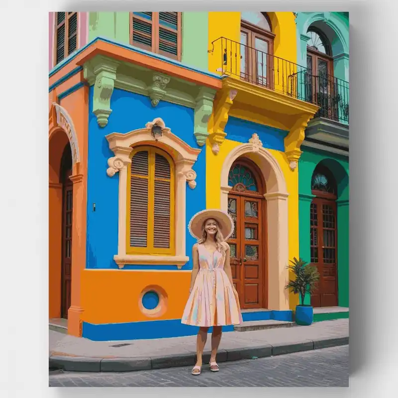 Última Versión Escena Vibrante de Calle Colonial - Kit de pintar por números - Lienzo Enrollado / 24 Colores