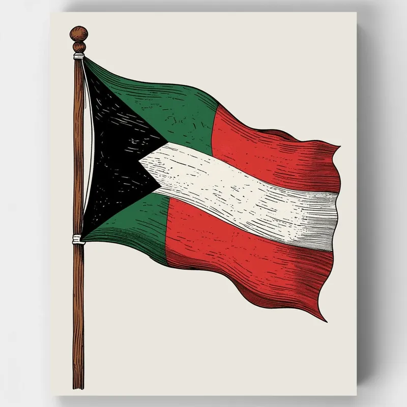 Tendencia Bandera de Kuwait - Kit de pintar por números - Lienzo Enrollado / 24 Colores