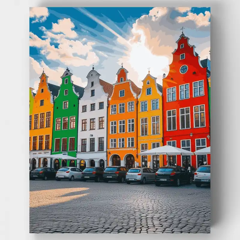 Precio De Oferta Plaza de Pueblo Europeo Colorida - Kit de pintar por números - Lienzo Enrollado / 24 Colores