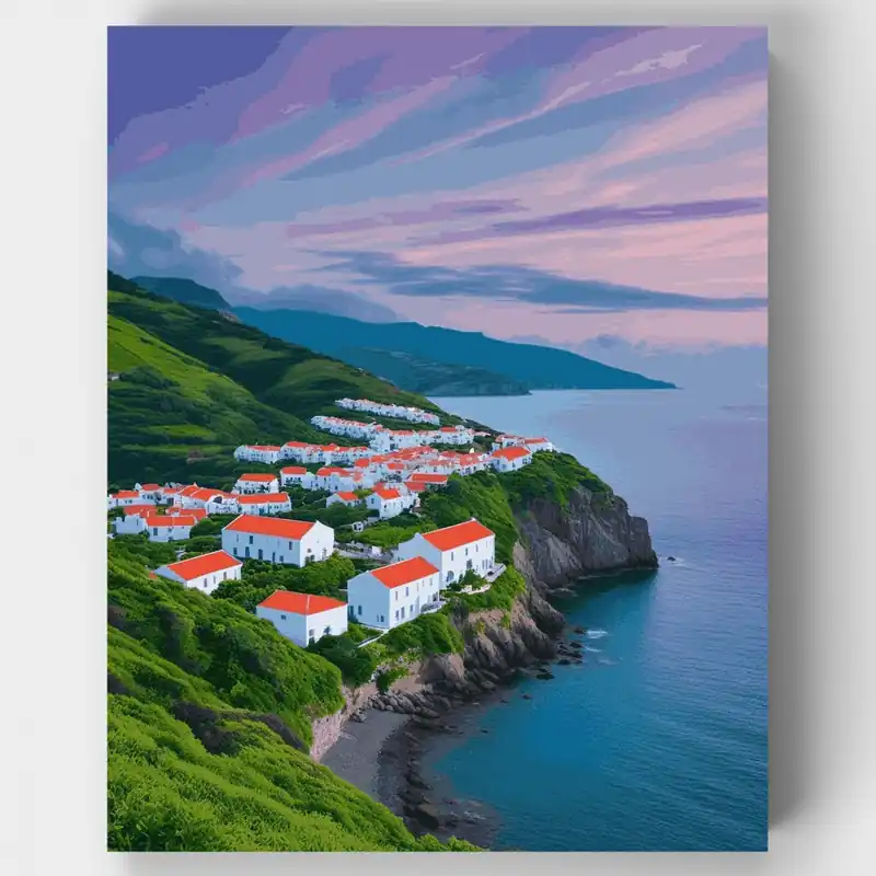 Acantilados de Pueblo Costero - Kit de pintar por números - Lienzo Enrollado / 24 Colores Descuento