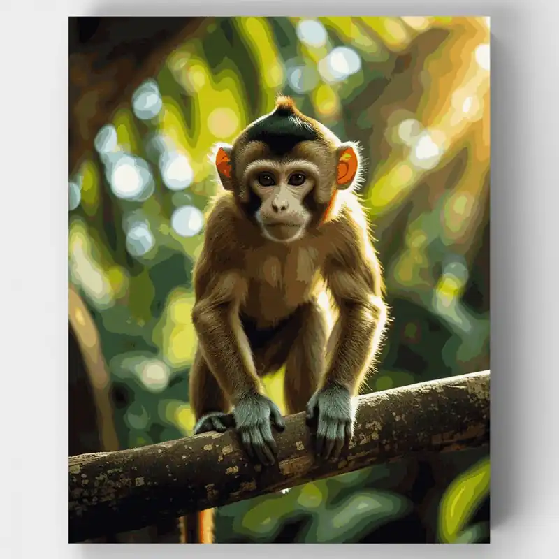 Mono en el Bosque - Kit de pintar por números - Lienzo Enrollado / 24 Colores Bestseller