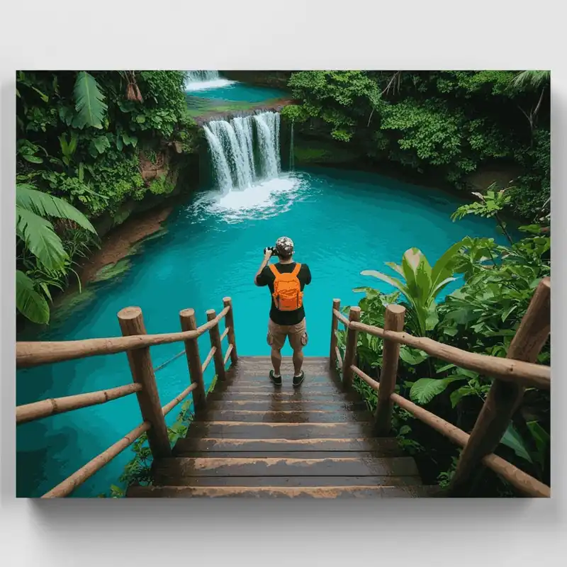 Aventura de Cascada Turquesa - Kit de pintar por números - Lienzo Enrollado / 24 Colores Compra Ahora