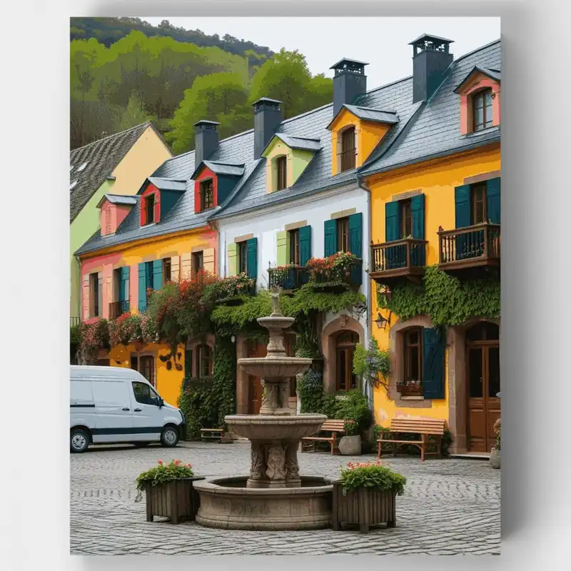 Plaza de Pueblo Europeo Colorida - Kit de pintar por números - Lienzo Enrollado / 24 Colores Directo De Fábrica