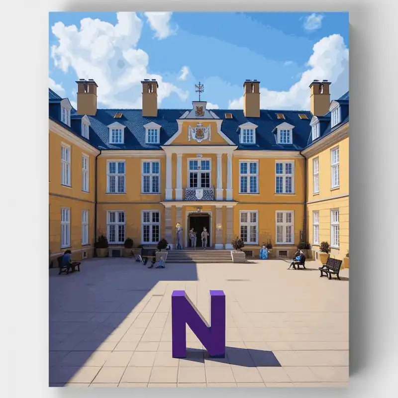 Precio Reducido Patio de Palacio Neoclásico - Kit de pintar por números - Lienzo Enrollado / 24 Colores