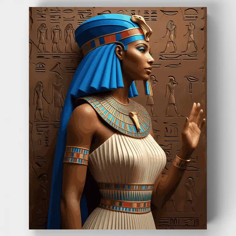 Precio Rebajado Reina Egipcia con Jeroglíficos - Kit de pintar por números - Lienzo Enrollado / 24 Colores