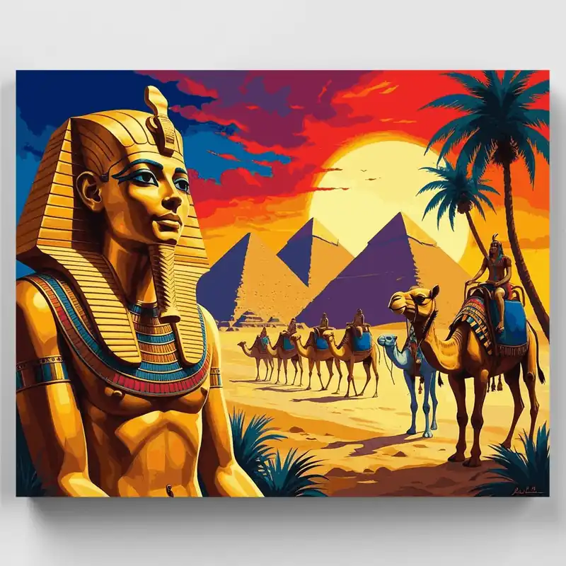 Escena del Desierto del Faraón del Antiguo Egipto - Kit de pintar por números - Lienzo Enrollado / 24 Colores Precio Económico