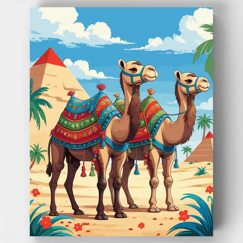 Precio Rebajado Camellos del Desierto - Kit de pintar por números - Lienzo Enrollado / 24 Colores