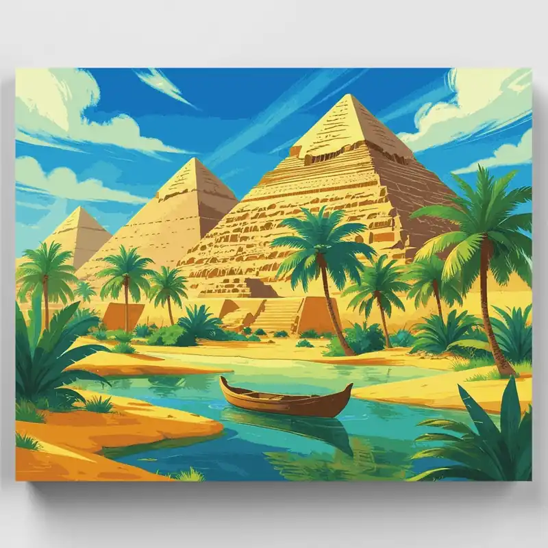 Súper Precio Oasis de las Pirámides Egipcias - Kit de pintar por números - Lienzo Enrollado / 24 Colores