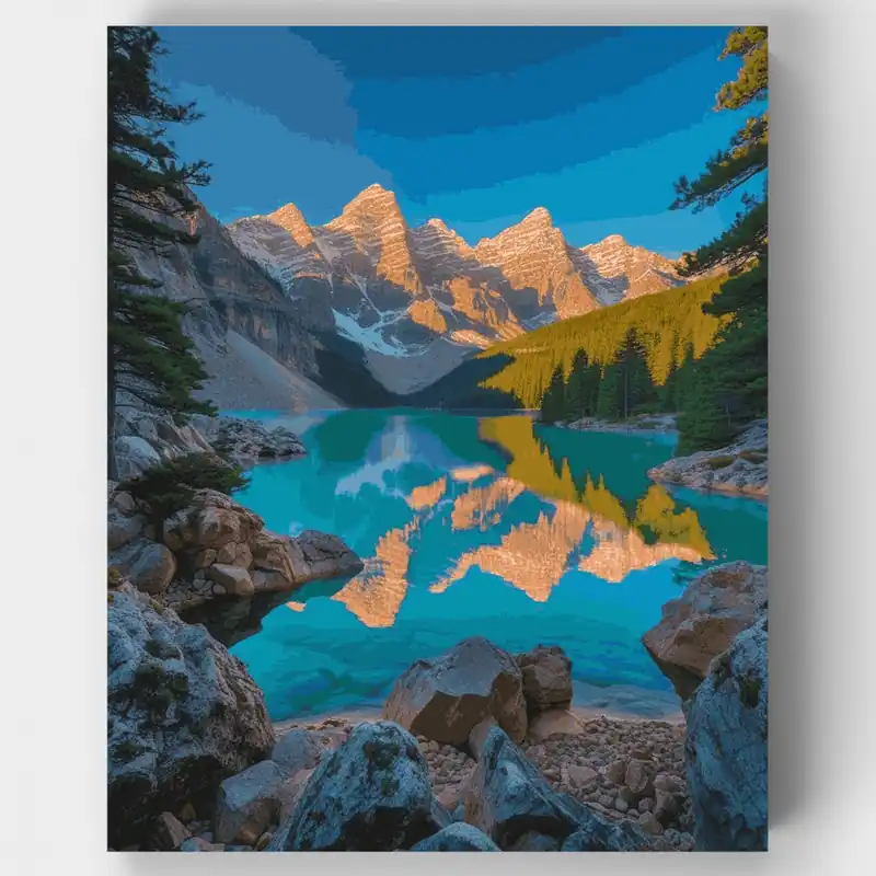 Majestuosidad Montañosa del Lago Moraine - Kit de pintar por números - Lienzo Enrollado / 24 Colores Oferta De Temporada