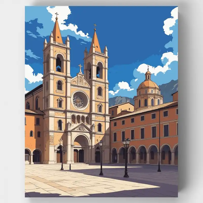 Popular Plaza de la Catedral Italiana - Kit de pintar por números - Lienzo Enrollado / 24 Colores