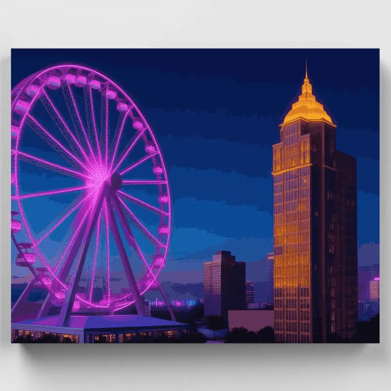 Certificado Horizonte de Atlanta con Noria de Noche - Kit de pintar por números - Lienzo Enrollado / 24 Colores