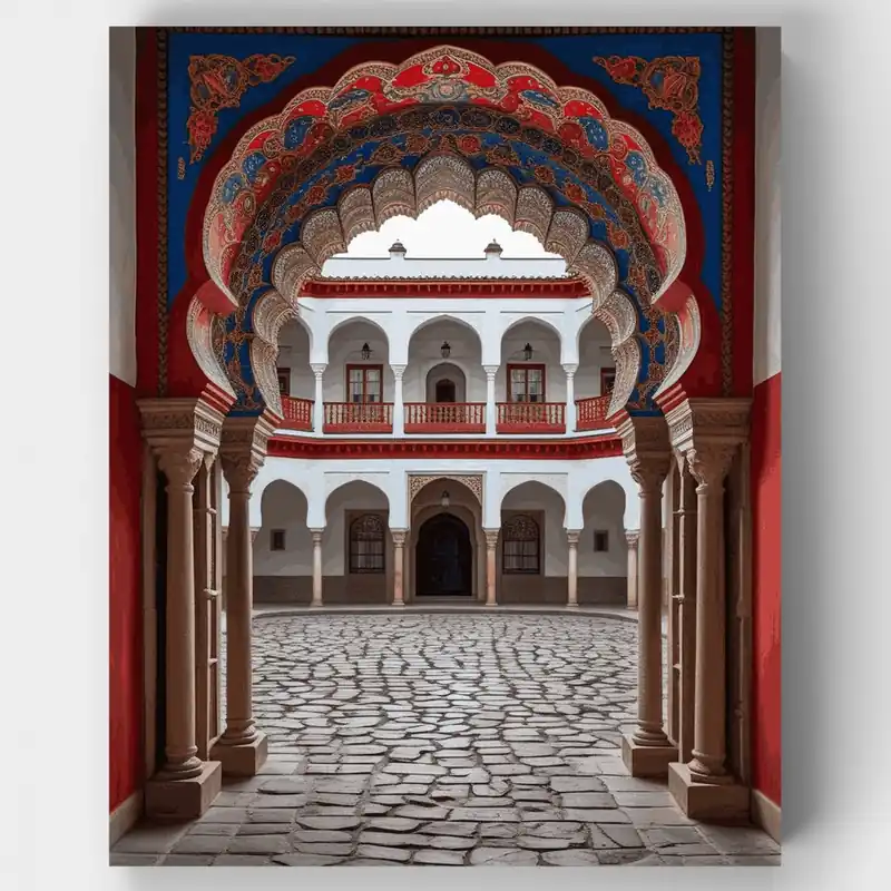 Disponible Ahora Patio del Palacio Marroquí - Kit de pintar por números - Lienzo Enrollado / 24 Colores