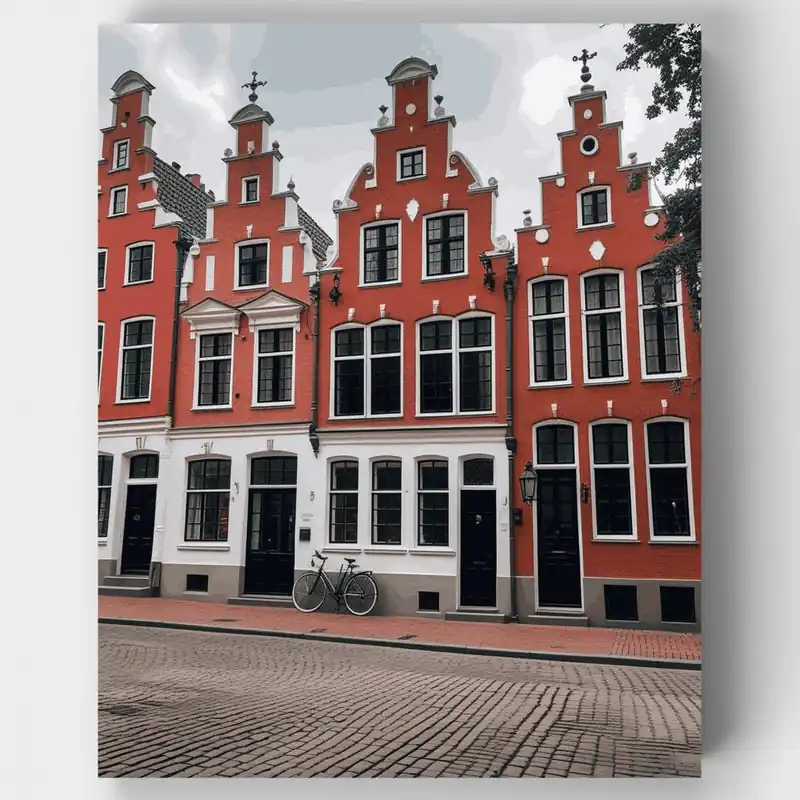 Alta Calidad Casas del Canal Holandés - Kit de pintar por números - Lienzo Enrollado / 24 Colores