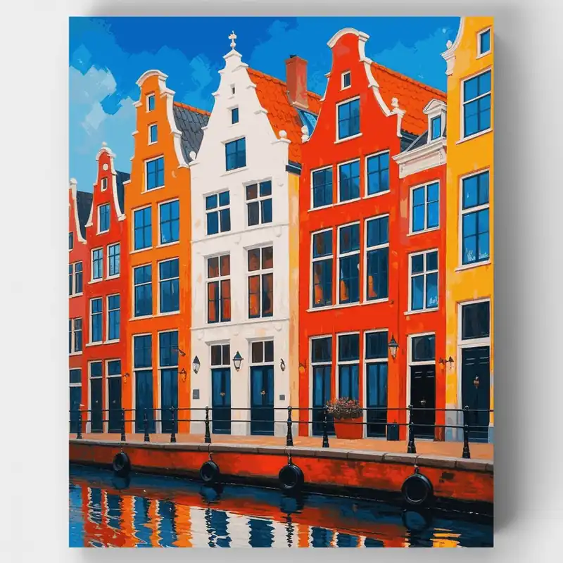 Comprar En Línea Casas Coloridas del Canal de Ámsterdam - Kit de pintar por números - Lienzo Enrollado / 24 Colores