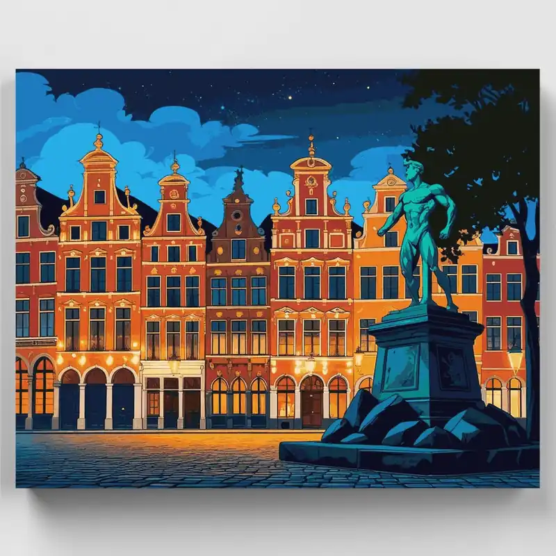 Kit de pintar por números de la Gran Plaza de Bruselas de Noche - Lienzo Enrollado / 24 Colores Barato