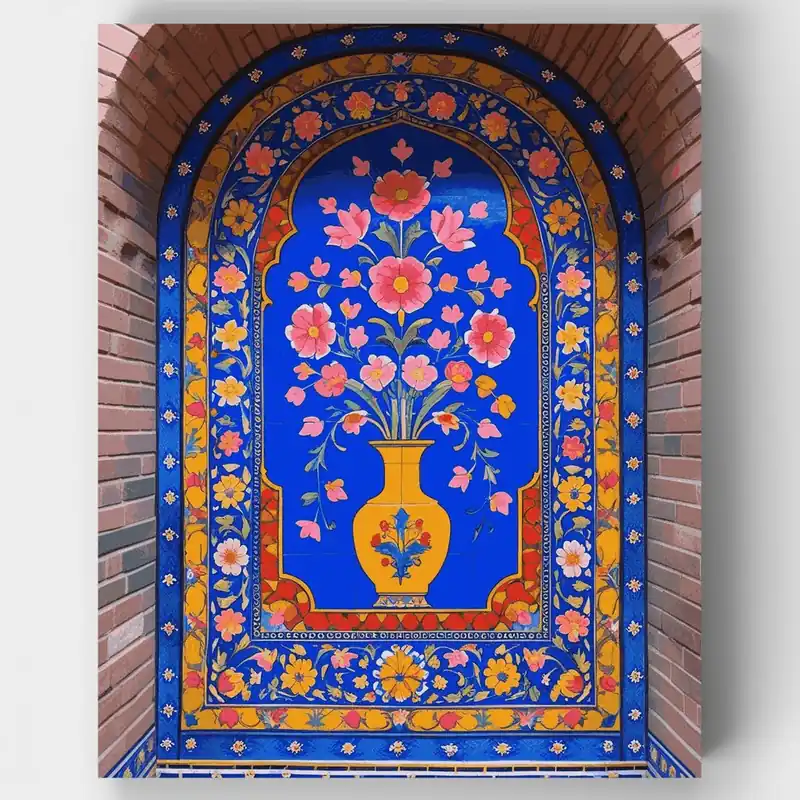 A Buen Precio Jarrón Floral Marroquí en Mosaico - Kit de pintar por números - Lienzo Enrollado / 24 Colores