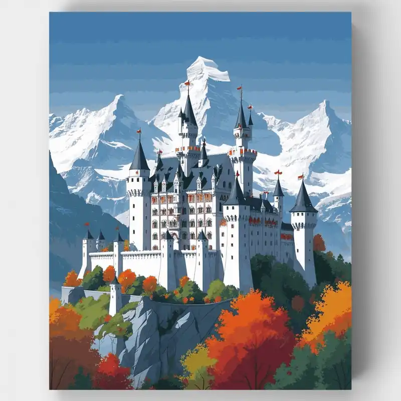 Castillo de Neuschwanstein - Kit de pintar por números - Lienzo Enrollado / 24 Colores Auténtico