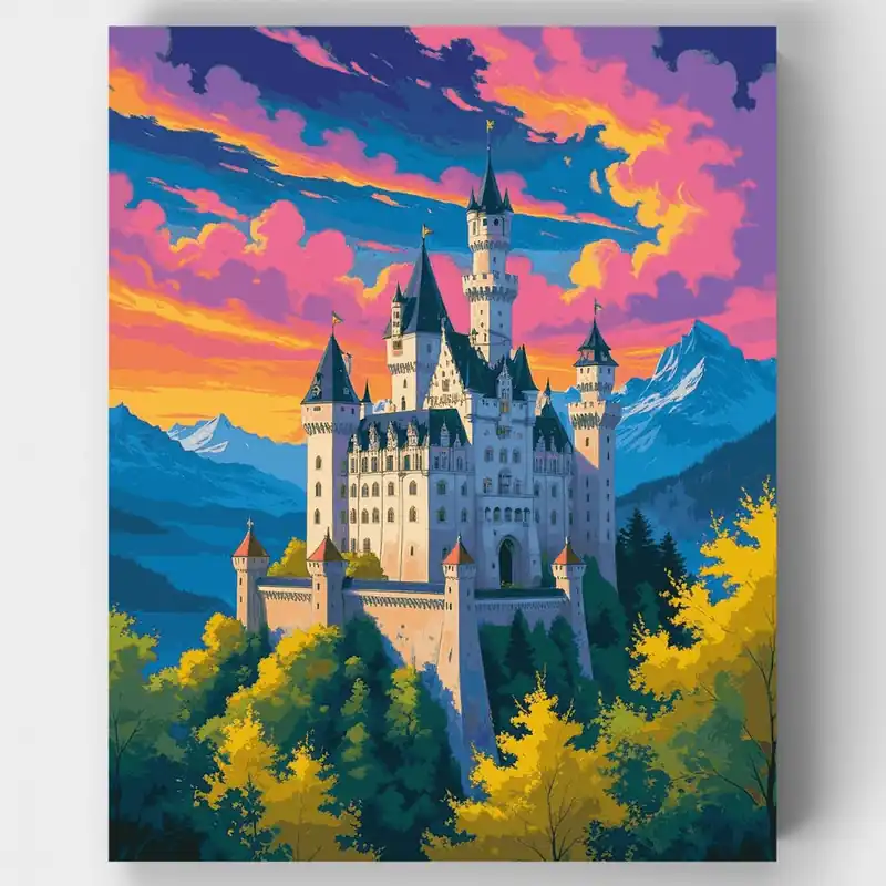 Castillo de Montaña Bávaro - Kit de pintar por números - Lienzo Enrollado / 24 Colores Auténtico