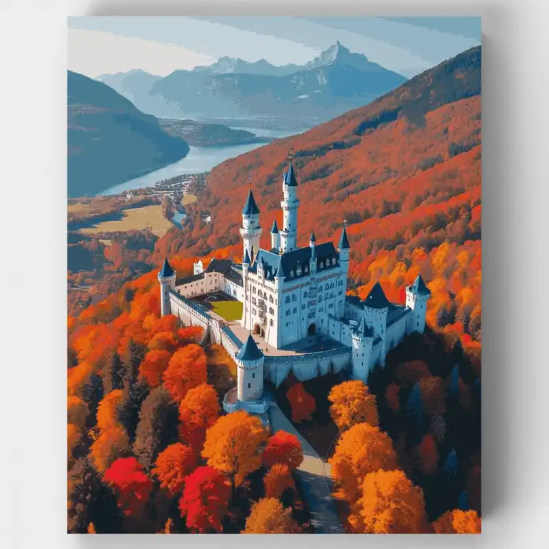Castillo de Neuschwanstein en Otoño - Kit de pintar por números - Lienzo Enrollado / 24 Colores Ocasión Especial