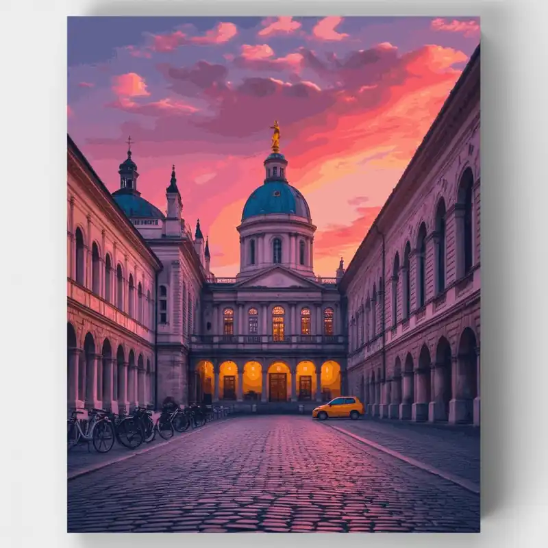 Barato Patio Europeo al Atardecer - Kit de pintar por números - Lienzo Enrollado / 24 Colores