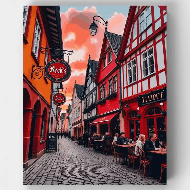 Más Vendido Escena de Calle del Casco Antiguo Alemán - Kit de pintar por números - Lienzo Enrollado / 24 Colores