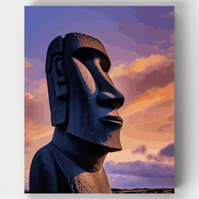 Estatua Moai de la Isla de Pascua - Kit de pintar por números - Lienzo Enrollado / 24 Colores Precio Bajo