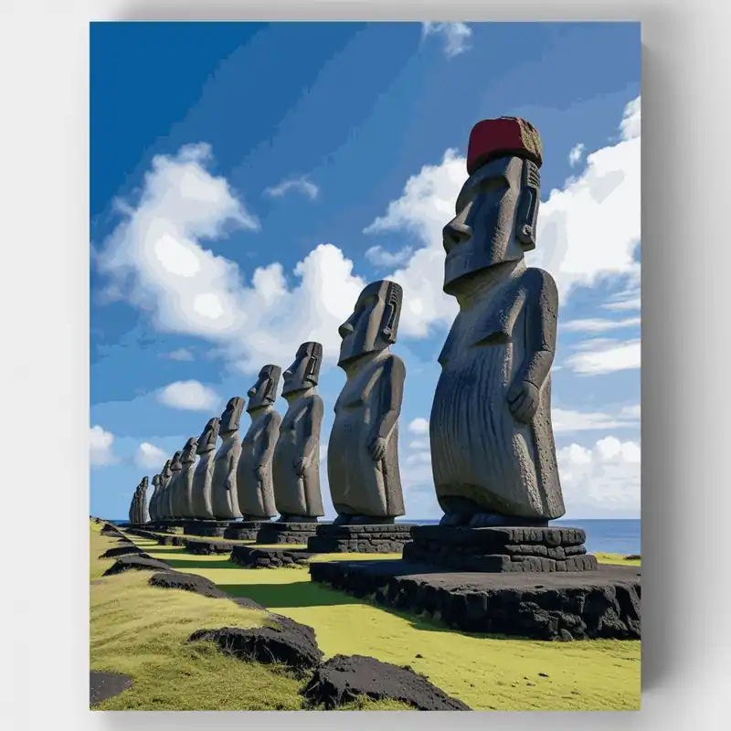 Guardianes Moai de la Isla de Pascua - Kit de pintar por números - Lienzo Enrollado / 24 Colores No Te Lo Pierdas