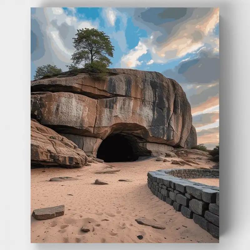 Formación Rocosa Antigua con Árbol - Kit de pintar por números - Lienzo Enrollado / 24 Colores Solo Hoy