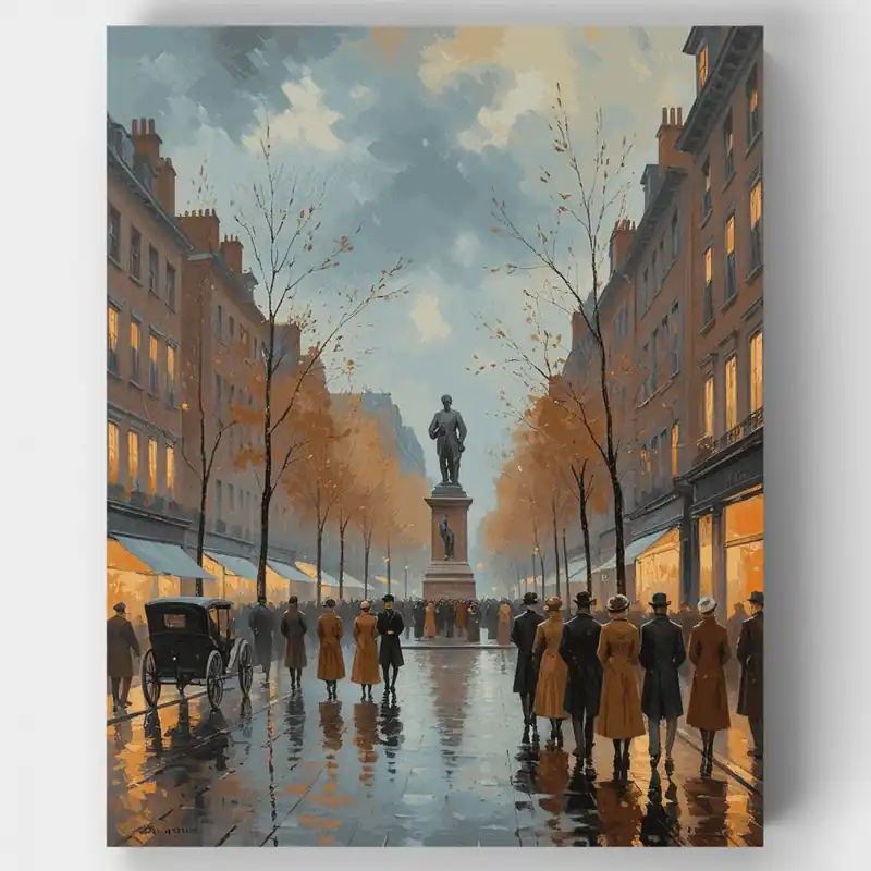 Escena Callejera Parisina con Monumento - Kit de pintar por números - Lienzo Enrollado / 24 Colores Envío Inmediato