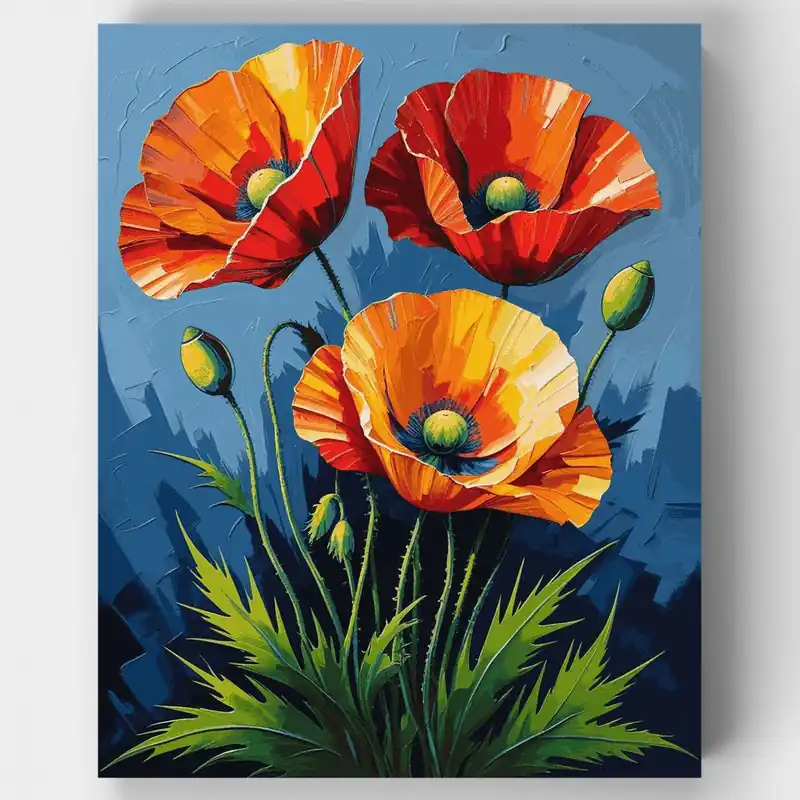 Más Vendido Amapolas Naranjas Vibrantes - Kit de pintar por números - Lienzo Enrollado / 24 Colores