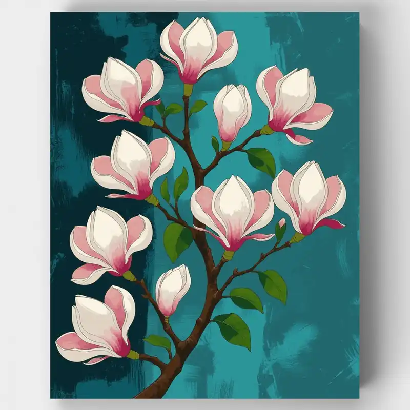 Rama de Magnolia - Kit de pintar por números - Lienzo Enrollado / 24 Colores Promoción