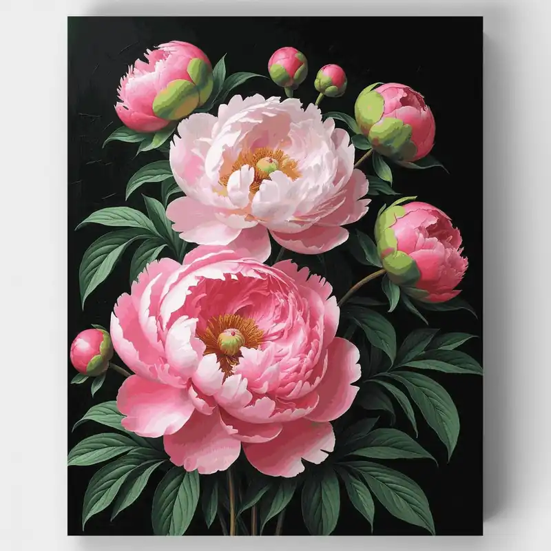Precio Reducido Arreglo Romántico de Peonías Rosas - Kit de pintar por números - Lienzo Enrollado / 24 Colores