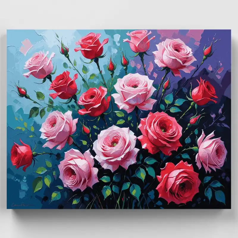 Jardín de Rosas Vibrante - Kit de pintar por números - Lienzo Enrollado / 24 Colores Mejor Calidad