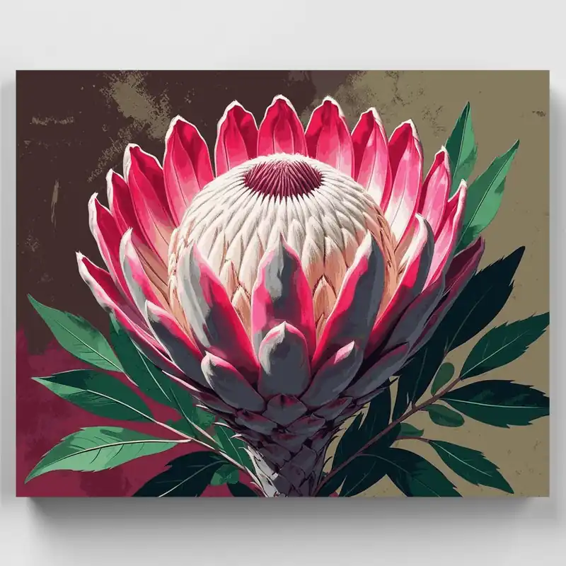 Solo Hoy Kit de pintar por números Floración Majestuosa de Protea Real - Lienzo Enrollado / 24 Colores