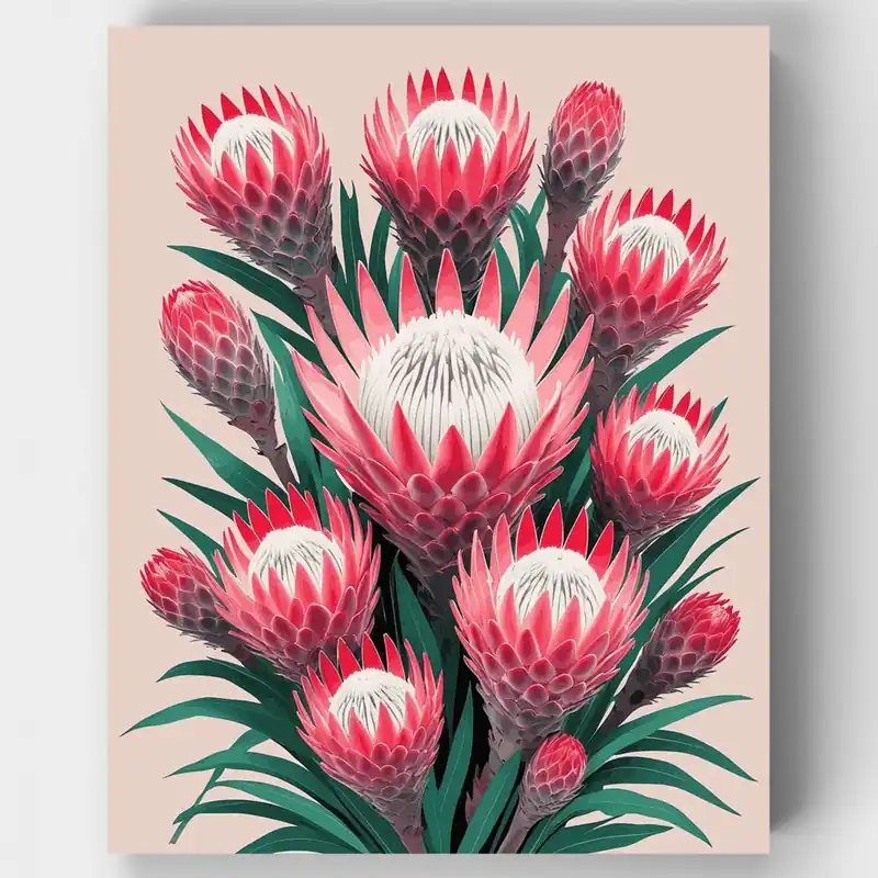 Ramo de Flores Protea Rosadas - Kit de pintar por números - Lienzo Enrollado / 24 Colores Compra Hoy