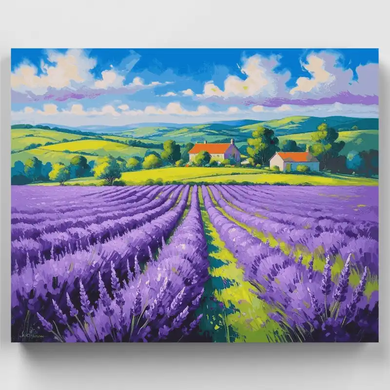 Campos de Lavanda del Campo - Kit de pintar por números - Lienzo Enrollado / 24 Colores Nuevo Modelo