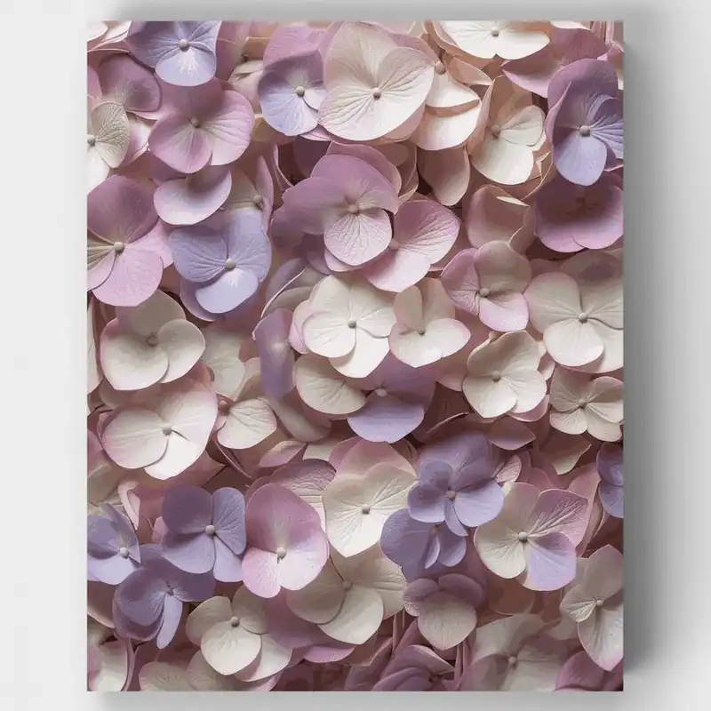 Auténtico Delicados Pétalos de Hortensia - Kit de pintar por números - Lienzo Enrollado / 24 Colores