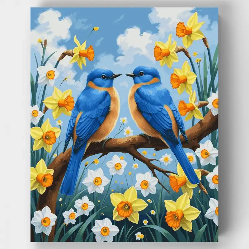 Azulejos de Primavera y Narcisos - Kit de pintar por números - Lienzo Enrollado / 24 Colores Tendencia