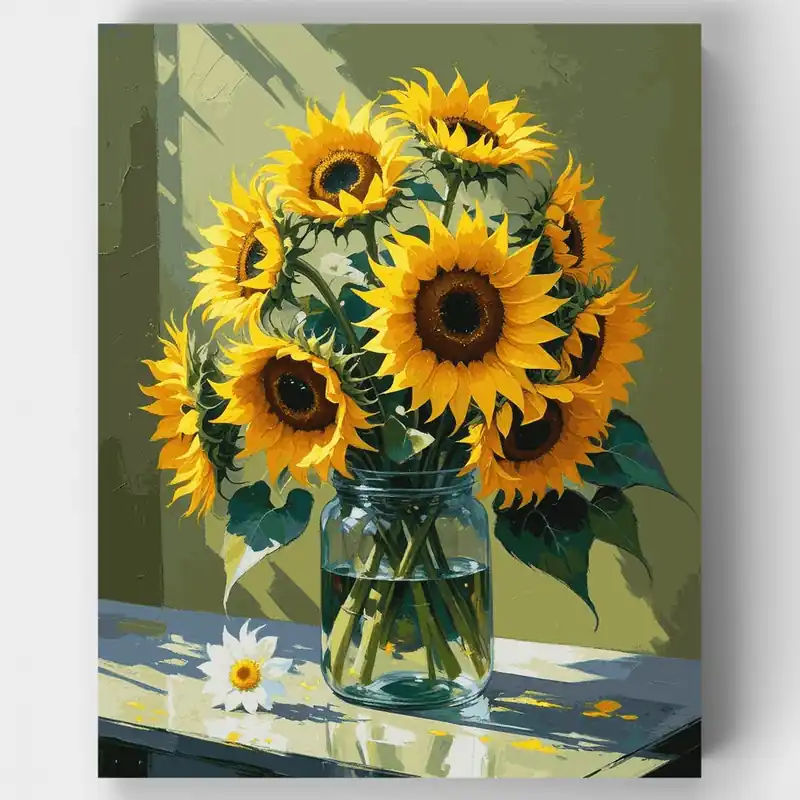 Novedad Girasoles en Frasco de Vidrio - Kit de pintar por números - Lienzo Enrollado / 24 Colores