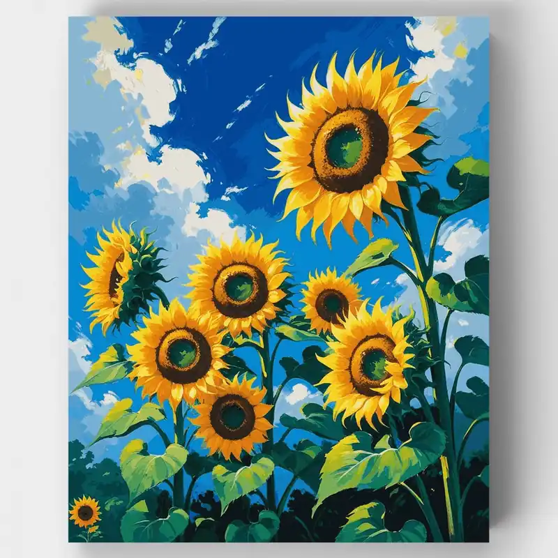 Girasoles Bajo Cielo Azul - Kit de pintar por números - Lienzo Enrollado / 24 Colores Original