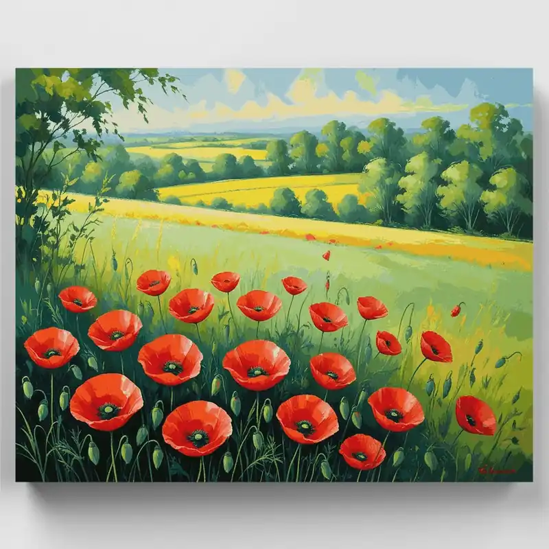 Amapolas Rojas en Prado Campestre - Kit de pintar por números - Lienzo Enrollado / 24 Colores Stock Limitado