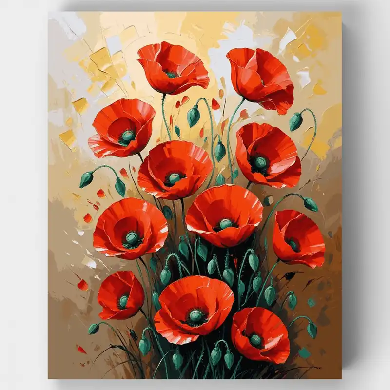Rebajas Ramo de Amapolas Rojas - Kit de pintar por números - Lienzo Enrollado / 24 Colores