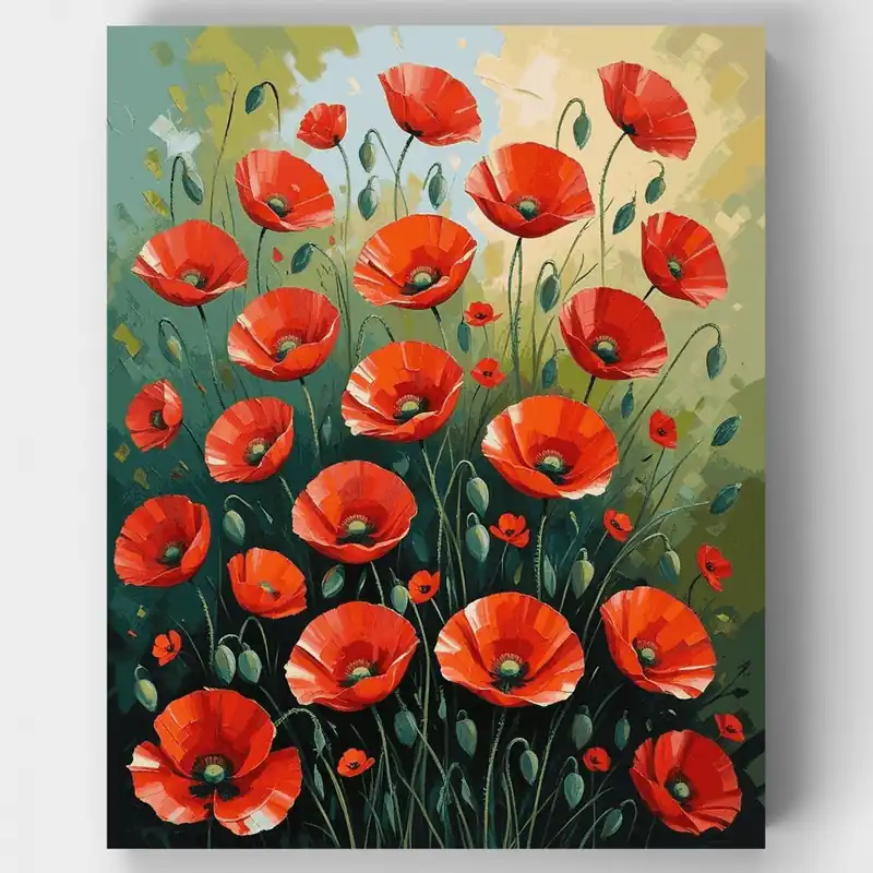 Campo de Amapolas Rojas - Kit de pintar por números - Lienzo Enrollado / 24 Colores Mejor Precio