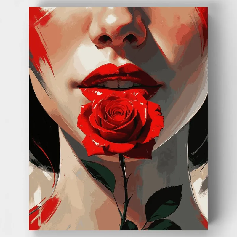 Retrato de Rosa Roja - Kit de pintar por números - Lienzo Enrollado / 24 Colores Mejor Precio