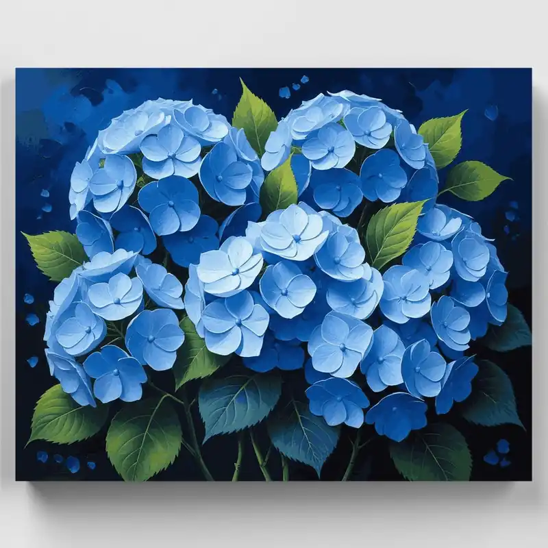 Artesanal Hortensias Azules - Kit de pintar por números - Lienzo Enrollado / 24 Colores