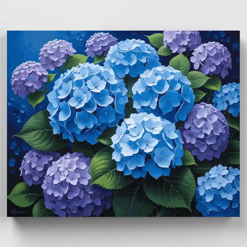 Bestseller Hortensias Azules y Moradas - Kit de pintar por números - Lienzo Enrollado / 24 Colores