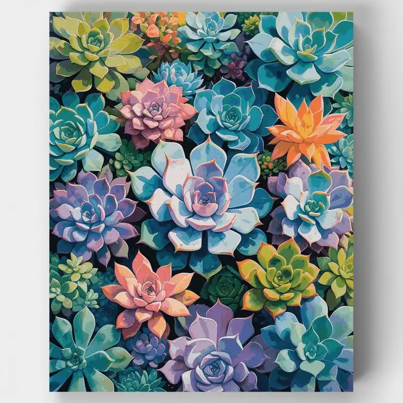 Precio De Fábrica Mosaico de Suculentas Vibrantes - Kit de pintar por números - Lienzo Enrollado / 24 Colores
